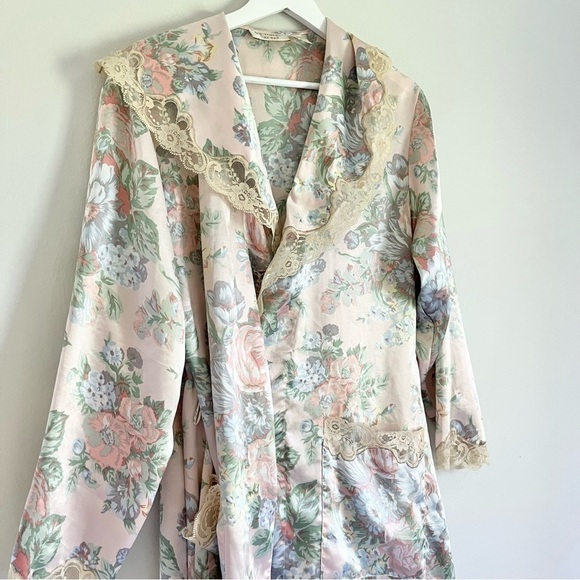 Vintage Victoria’s Secret Gold Label Satin Floral Lace‎ Midi Robe Pink Medium - Picture 3 of 13